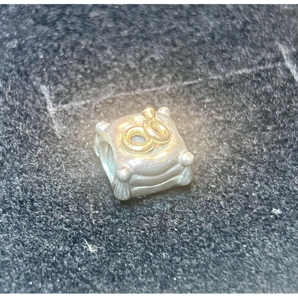 Pandora Sterling Silver & 14k Gold Romantic Union Diamond Rings Charm 790549D